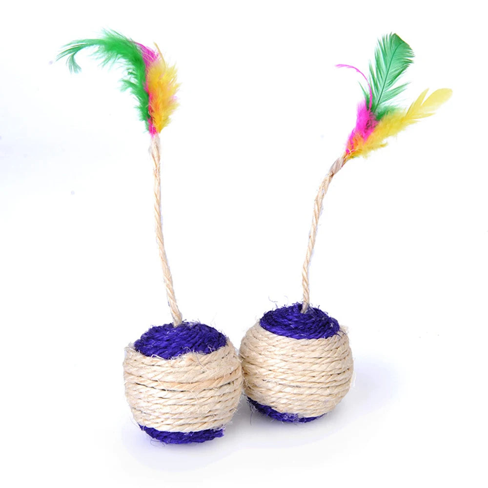 Sisal Kattleksak med Fjäder – Klösboll & Interaktiv Leksak