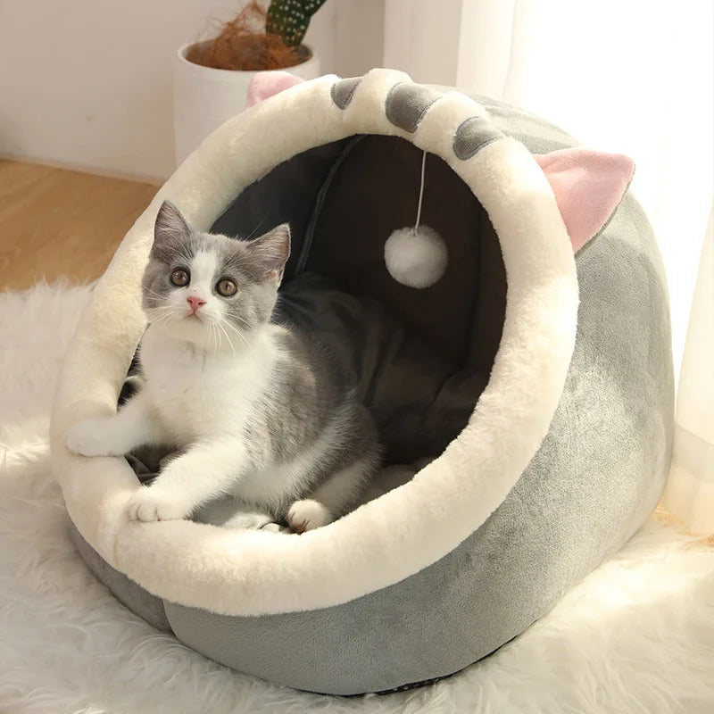 Mysig Grottbädd för Katt – Avtagbar Kudde