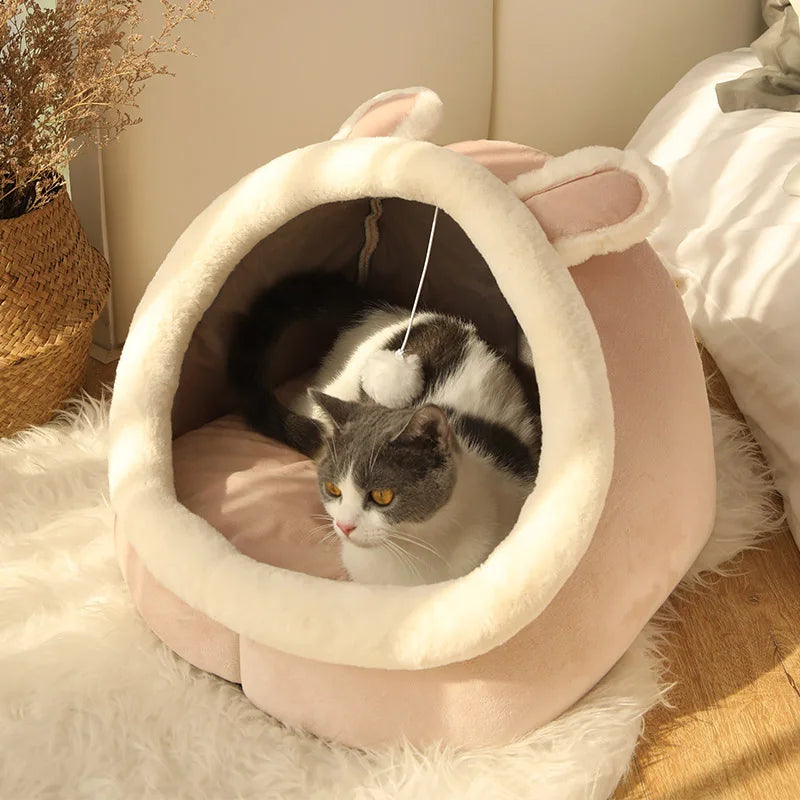 Mysig Grottbädd för Katt – Avtagbar Kudde